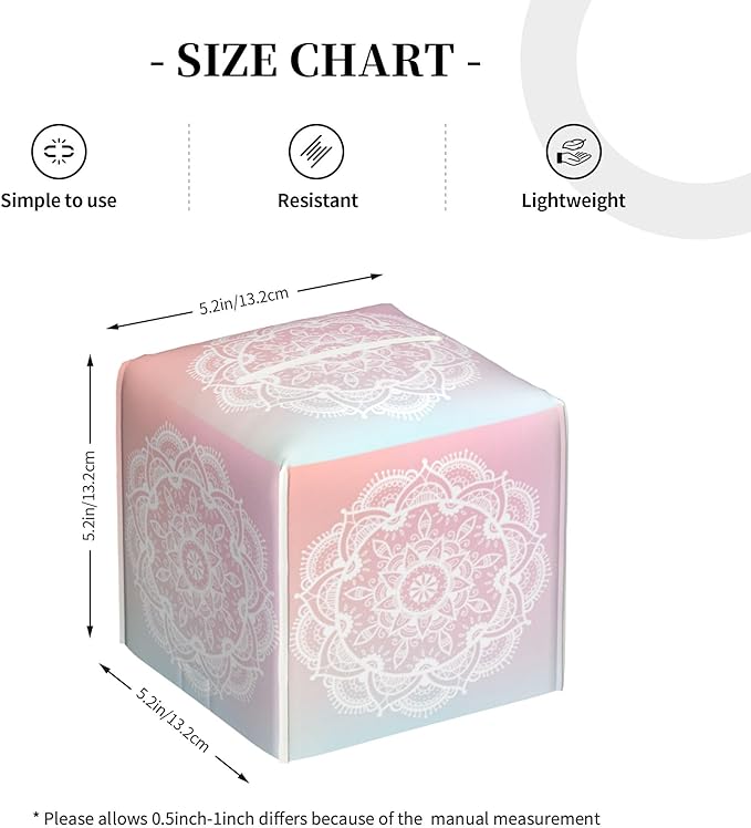 Pink Boho Mandala Flower Tissue Box Cover Square,Abstract Mandala Floral Tissue Box Holder Waterproof Leather Facial Paper Organizer Dispenser for Bathroom Home Car Nightstand Vanity Desk