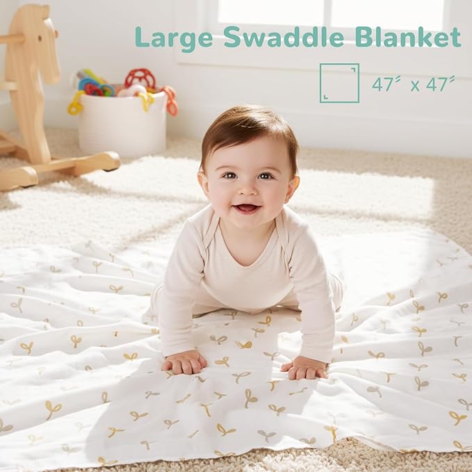 HECCEI Soft Large Swaddle Blankets 3-Pack 47" x 47" Muslin Swaddle Blankets for Girls & Boys, Baby Receiving Swaddles, Ideal Newborn & Infant Swaddling Set, Perfect