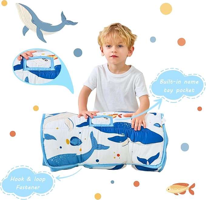 Lasoftan Toddler Nap Mat with Pillow and Blanket, Extra Large Rolled Napping Mats,Slumber Bags for Boys Girls,Kids Sleeping Bag for Daycare, Preschool Travel Camping