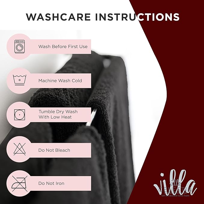 Villa Celestia Black Makeup Remover Towels Set of 4, 100% Soft Cotton Reusable Luxury 4 Pcs Makeup Wipes for Face, Ideal for Salon, Bath, Hotel, Spa, Washcloths for Face Pack of 4 (12"X12")