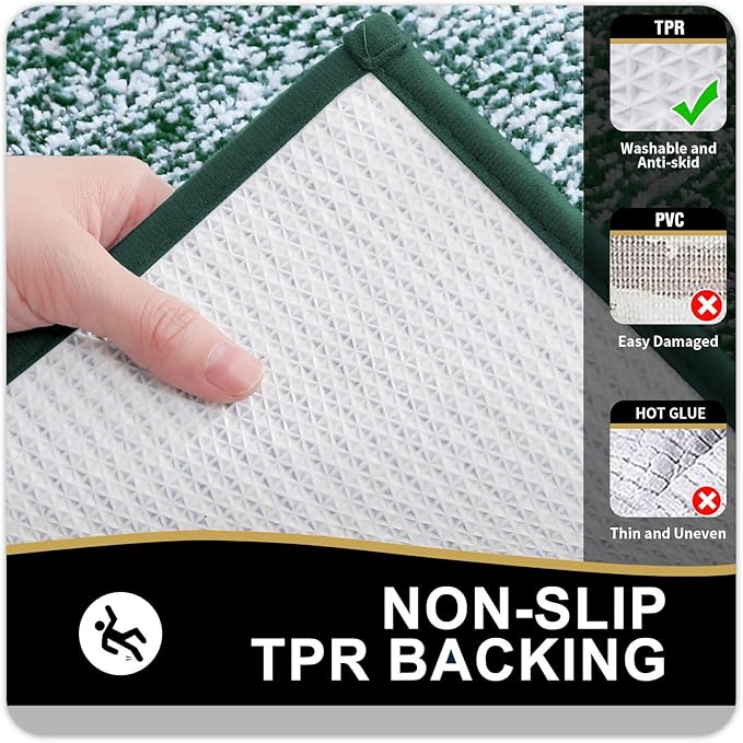 OLANLY Bathroom Rugs 30x20, Extra Soft and Absorbent Microfiber Bath Mat, Non-Slip, Machine Washable, Quick Dry Shaggy Bath Carpet, Suitable for Bathroom Floor, Tub, Shower (Medium, Blackish Green)