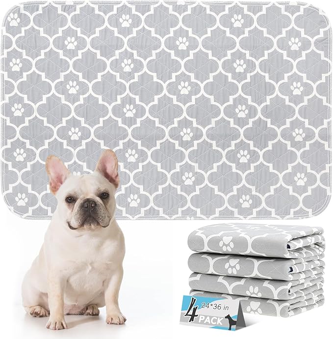 ESGPET Washable Pee Pads for Dogs - 36”x24” 4PCS, Whelping Pad for Puppy Training, Playpen Crate Bed Floor Protector, Reusable Dog Potty Pads Non-Slip, Super Absorbent & Odor Controlling, Gray Floral