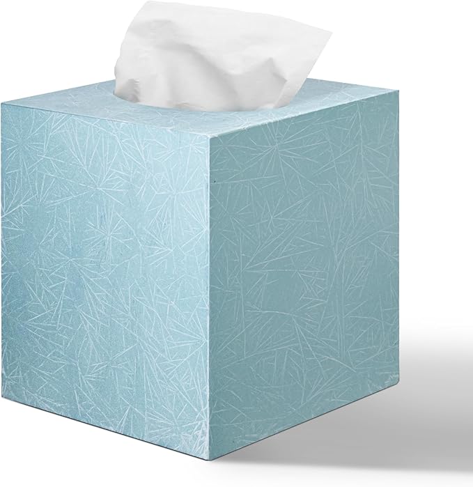 Tissue Box Cover Square, Blue Wooden Tissue Box Holder with Slide-Out Bottom, Decorative Cube Wall Mounted Tissue Holder for Desktop Nightstand Bathroom Office, Modern Farmhouse Home Decor