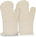 2 Pcs Oven Mitts for Kitchen Heat Resistant Oven Gloves, Soft Cotton Lining, Anti-Slip Silicone Stripe Oven Mitts Heat Resistant Oven Mits, Kitchen Mitt Pair Protect Hands, Cooking Baking Gloves Khaki