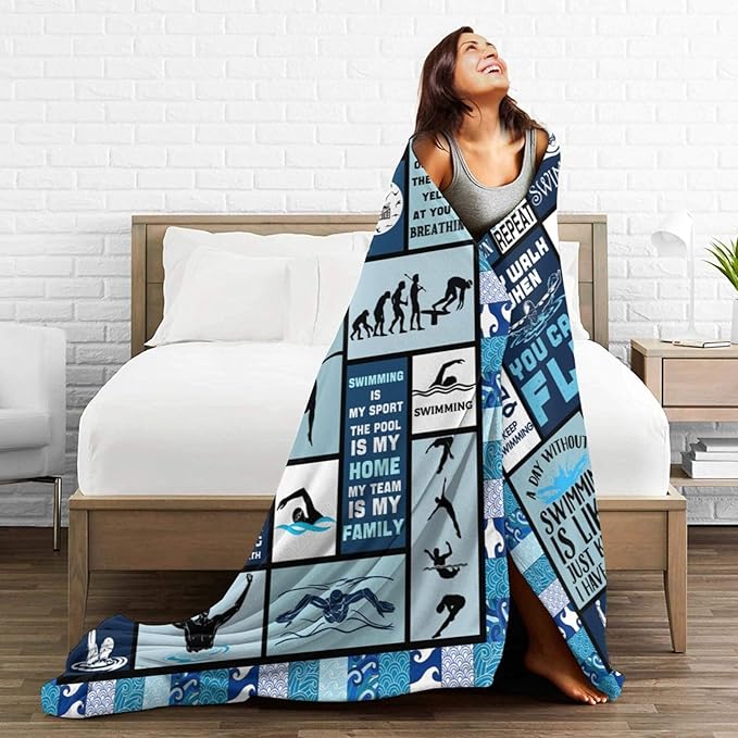 wsradto Swim Blanket Gifts for Swimming Lover Throw Blanket Bedding Cozy Fleece Flannel Lightweight Stuff Plush for Men Women Boys Adults Fans Swimmers for Couch Sofa Bed Home Decor 50"x60"