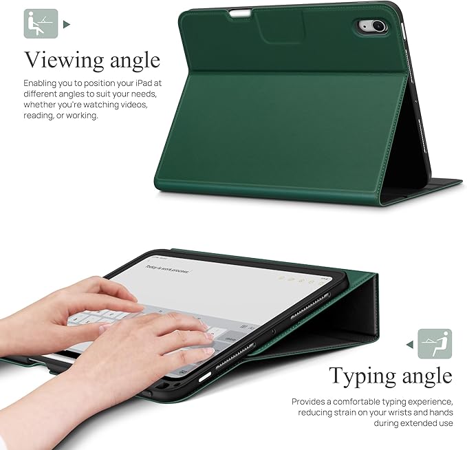 auaua Case for iPad Air 11 Inch M3/M2 (2025/2024), iPad Air 5th/4th Generation (2022/2020), with Pencil Holder and Pocket, Typing Angle Muti-Stand Magnetic Closure Auto Sleep/Wake (Green)