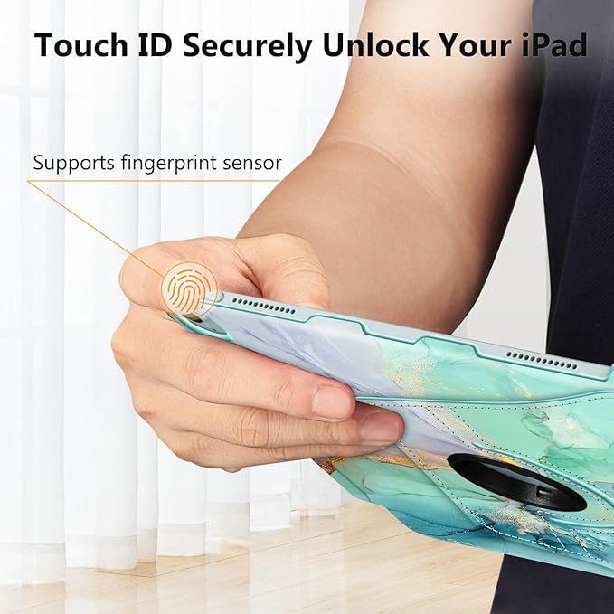Fintie Rotating Case for iPad Air 13-inch (M3) 2025, (M2) 2024-360 Degree Swiveling Protective Stand Cover with Pencil Holder, Auto Wake/Sleep, Emerald Marble