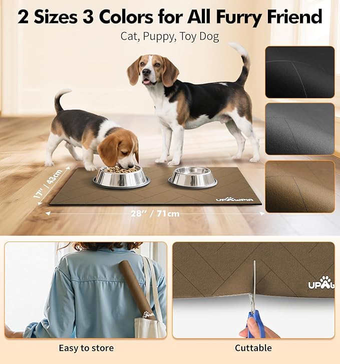 UPAWPIA Pet Food Mat Absorbent Cat Food Mat Dog Mat for Food and Water Quick Dry No Stains Dog Feeding Mat Placemat for Messy Drinkers Cat Food Mats for Indoor Cats Bowl Mat Pet Supplies 17"X28" Brown