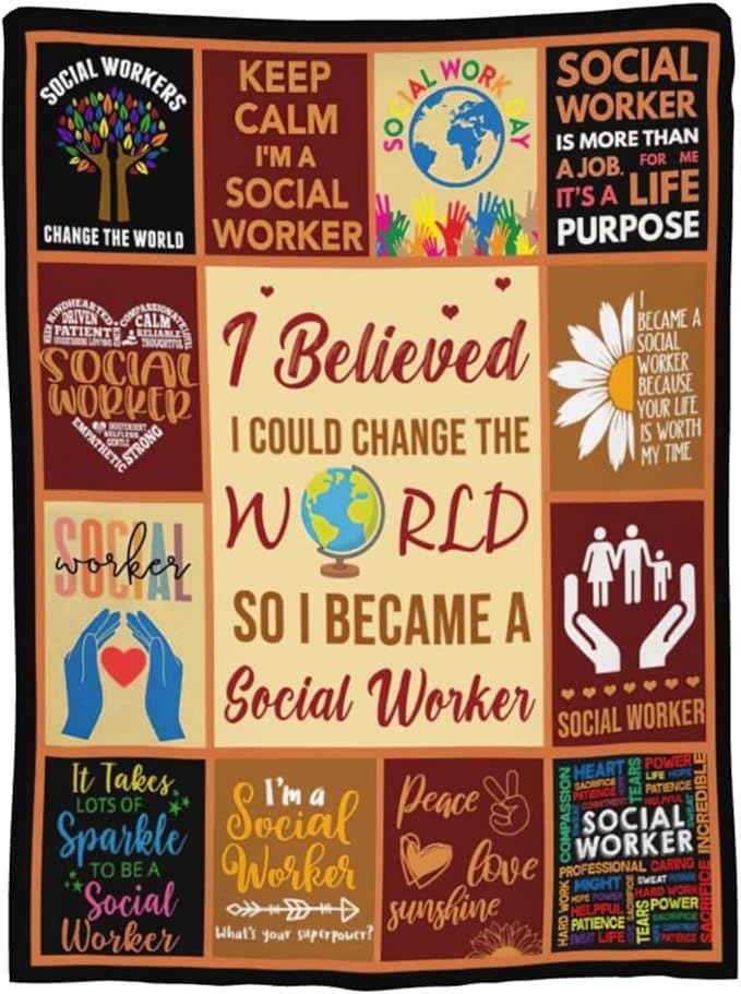 wsradto Social Worker Blanket Gifts for Social Workers Throw Blanket Motivational Quotes Cozy Fleece Flannel Lightweight Stuff Plush for Men Women Adults for Couch Sofa Bed Home Decor 40"x50"