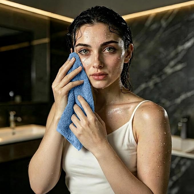 RIVERSIDE 24 Pack Washcloths Set - 100% Cotton [12x12 Inches] - 500 GSM, Soft, Quick-Dry & Highly Absorbent Face Towels - Perfect for Bathroom, Gym, Hotel, Spa & Travel - Electric Blue