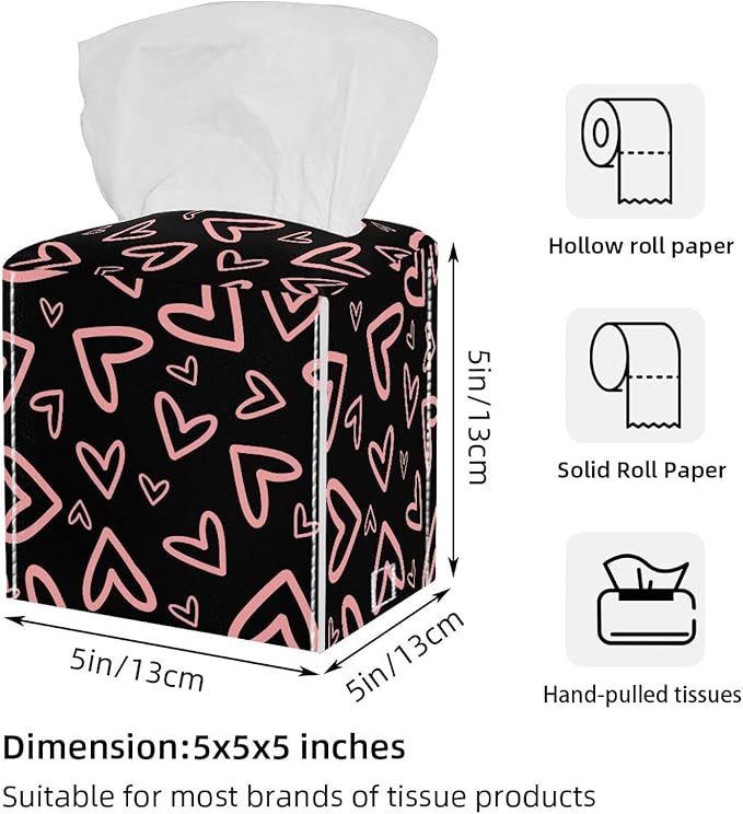 2 Pack Pink Hearts Tissue Box, Hotel and Restaurant Paper Towel Box