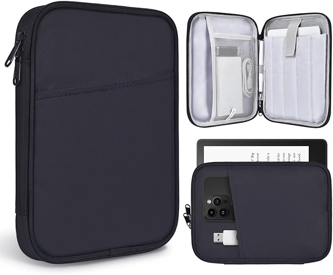 6-7 Inch E-Reader Tablet Carrying Sleeve for 7" Amazon Fire 7/Kindle Oasis,6.8" Kindle Paperwhite 11th 2021, 6" Kindle Paperwhite/Kindle 2022, Kobo Clara 2E/Libra 2 eReader Protective Bag Case(Black)