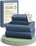 LANE LINEN 100% Organic Cotton Sheets for King Size Bed - Soft Percale Sheets, Breathable Luxury Hotel Style Machine Washable Fully Elasticized Mercerized 15" Deep Pocket King Sheet Set- Estate Blue