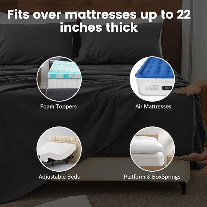 Bedlifes 100% French Linen Sheets King Size 18-24”Extra Deep Pocket 4-Piece Set Breathable & Moisture-Wicking,Soft & Durable Sheets for Thick Mattresses(Dark Grey)