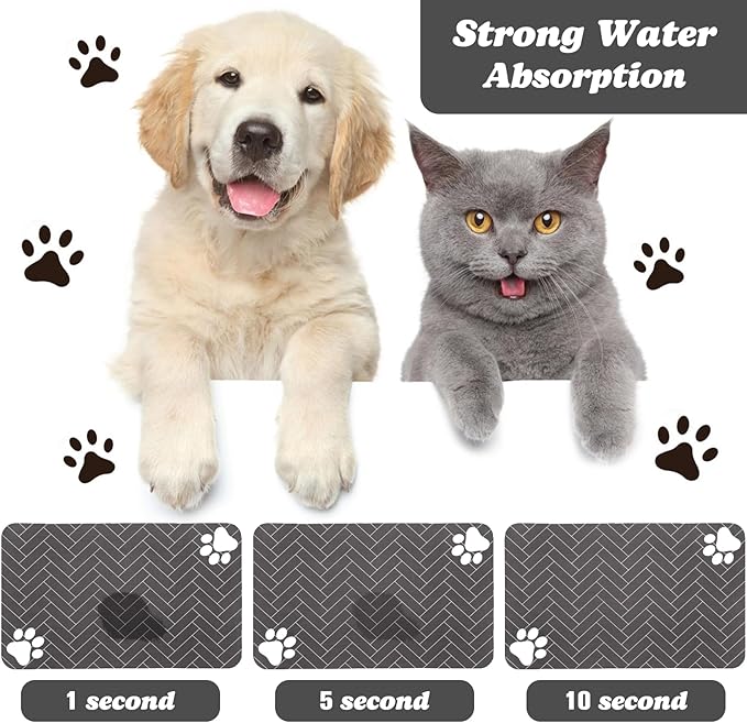 Dog Food Mats,Cat Absorbent Water Bowl Feeding Mats Pet Placemats for Food and Water Gray Wood 24 * 32 inch
