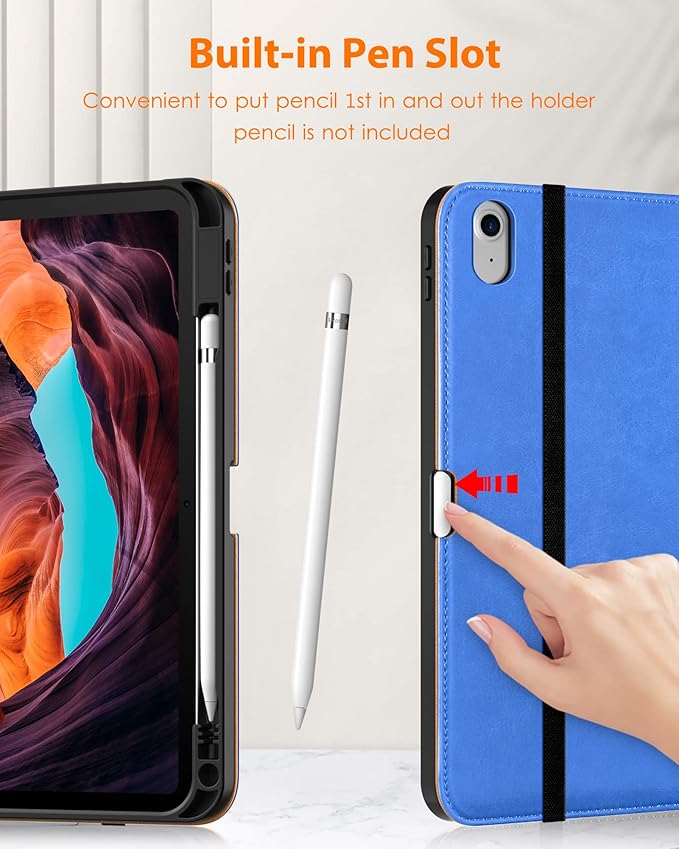 DTTO for iPad (A16) 11th Generation Case 11 Inch 2025, iPad 10th Generation Case 10.9 Inch 2022, Premium Leather Business Folio Stand Cover with Pencil Holder - Auto Wake/Sleep, Royal Blue