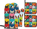 Boston Terrier Dog Oven Mitts and Pot Holders Set of 4, Oven Mittens and Potholders Heat Resistant Gloves for Kitchen Cooking Baking Grilling BBQ