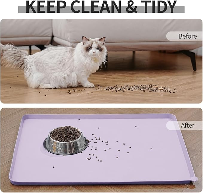Reopet Waterproof Pet Feeding Mat with High Raised Edges, Heavier and Thicker Placemats for Cat Dog Water Bowl with BPA Free, Dogs Cats Food Mats for Messy Drinkers to Prevent Spill and Protect Floors