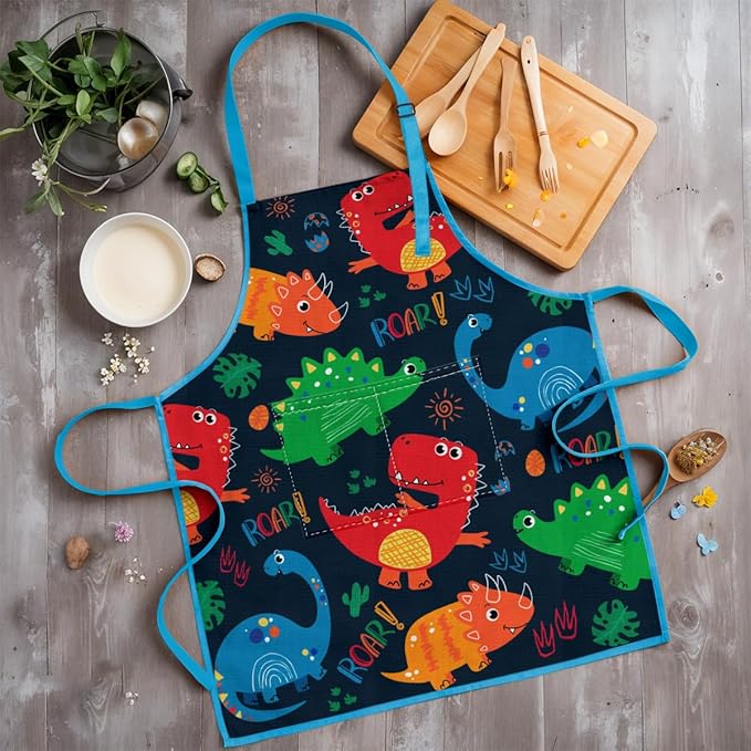 SANDJEST Kids Apron with Chefs Hat Set, Kitchen Apron Gifts