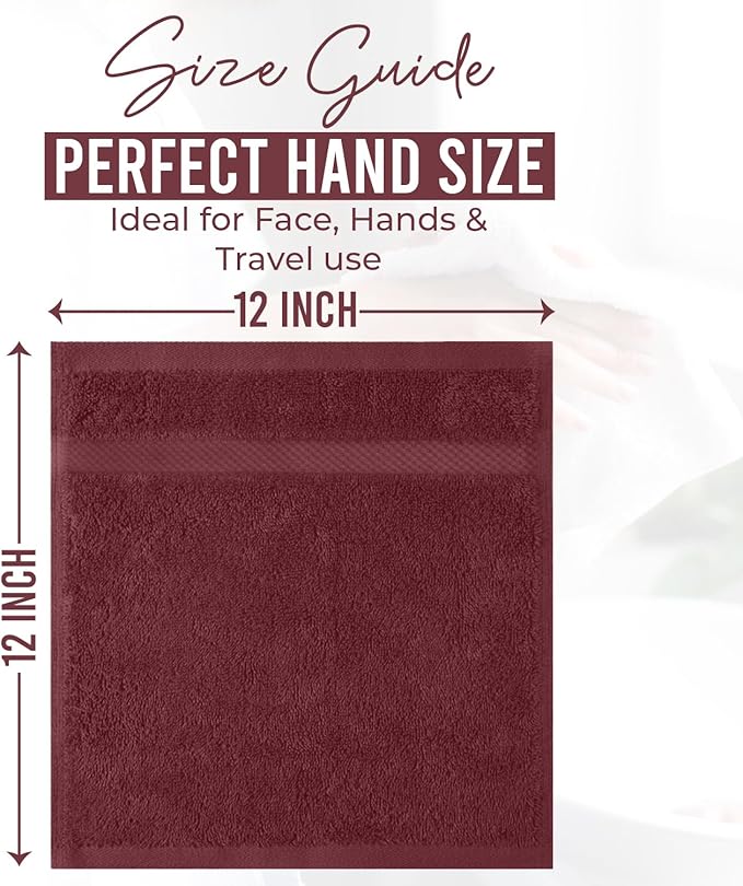 DAN RIVER 12-Pack Premium 100% Cotton Pomegranate Face Towels for Bathroom - Reusable Face Wash Cloths for Showering 12x12 Inches - 550 GSM Super Soft & Absorbent Luxury WashCloths for Body, Spa & Gym