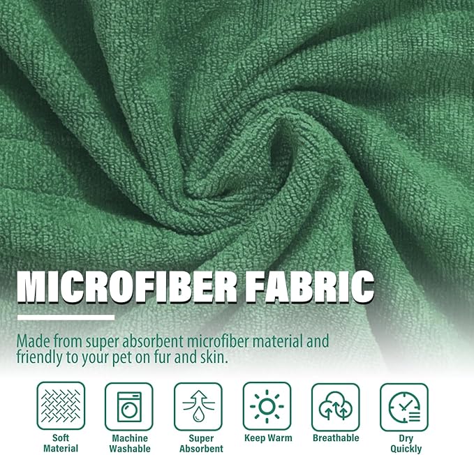 HhiMyOct Dog Drying Coat - Fast Drying Dog Towel Robe - Microfiber Super Absorbent Pet Bathrobe, Adjustable Collar & Belly Strap Pet Coat Pet Bath Robe Towel (X-Large, Green)