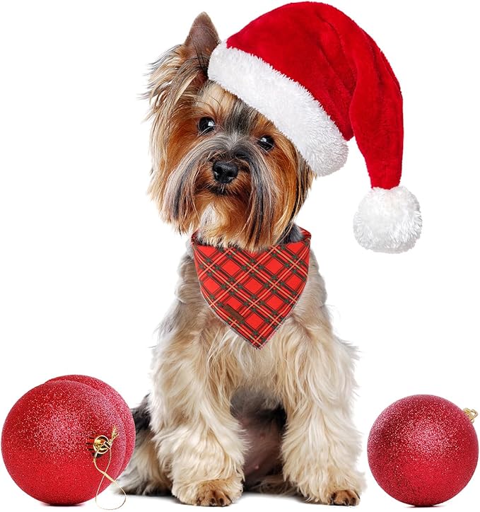 UP URARA PUP Christmas Dog Bandana, Christmas Red Plaid Man Triangle Bid Scarf for Girl Boy Dog, Cotton Pet Kerchief, Adjustable Winter Puppy Bandana for Small Medium Large Dogs Cats