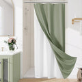 Craidlela 3 in 1 Stall Half Size Shower Curtain Set-36 W x 72 H, Sage Green Waffle Waterproof Fabric and PEVA Liner Set with Stainless Steel Hooks