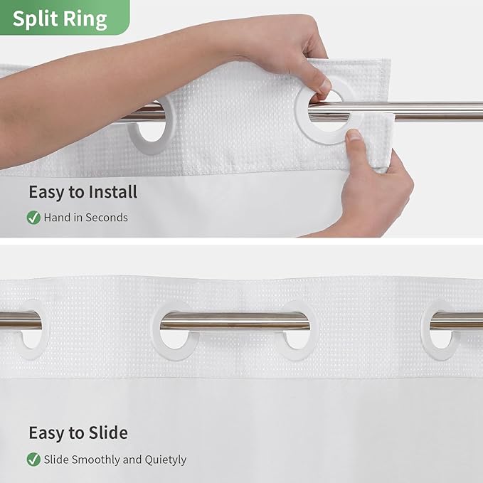 eachope No Hook Waffle Weave Shower Curtain with Snap-in Fabric Liner Set,White Shower Curtains for Bathroom with See Through Top Window,Water Repellent & Washable,71Wx74H