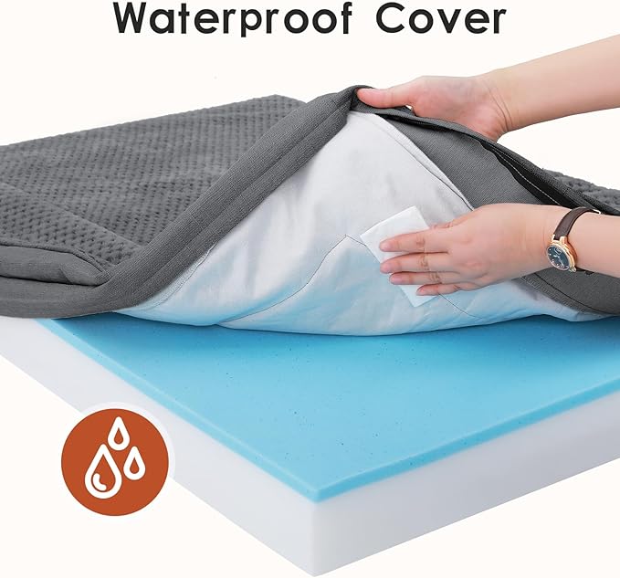 Rainmr Orthopedic Dog Bed for Small and Medium Dogs, Memory Foam Pet Bed with Washable Removable Cover, Nonskid Bottom, Waterproof, for Indoor, Outdoor, Crate ＆ Car Use, 30x20x6 Inches, Dark Grey