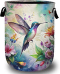 Flower Bird Laundry Basket with Sturdy Handles, Colorful Floral Collapsible Oxford Cloth Laundry Hamper Organizer Basket for Bathroom Bedroom 15.7x20 Inch