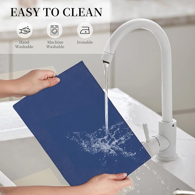Placemats Set of 6 Linen Type Fabric Cloth Placemats, 19 x 13 Inch Double Layered Thick Wrinkle Free Heat Resistant Table Place, for Dining, Kitchen, Party (Dark Blue, 48 * 33cm)