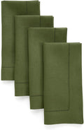 Solino Home Linen Cloth Napkins Set of 4-100% Pure Linen Olive Dinner Napkins 20 x 20 Inch - Classic Hemstitch, Handcrafted and Machine Washable