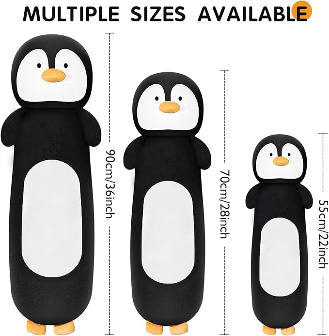 36” Long Penguins Plush Body Pillow, Cute Giant Black Penguin Stuffed Animals, Big Penguins Squishy Soft Plushies Toy, Gifts for Kids Girls and Boys, Birthdays, Halloween, Christmas