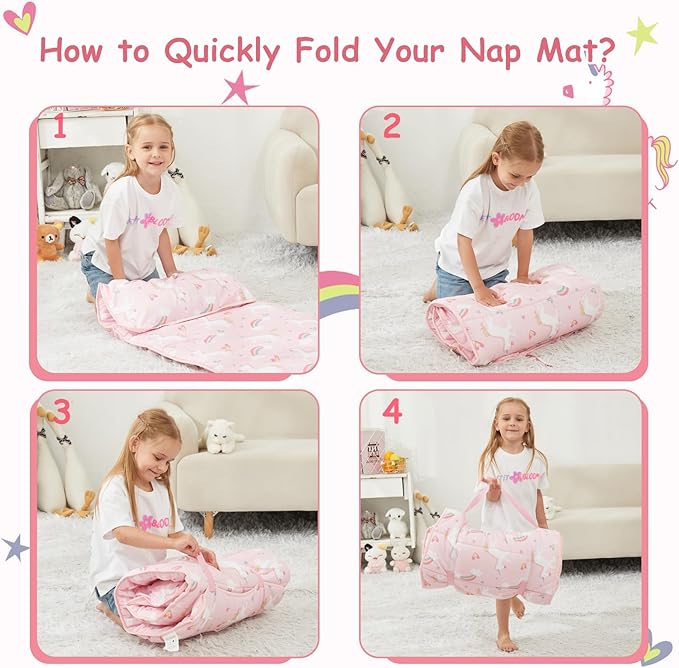 Toddler Nap Mat with Pillow and Blanket, Extra Large Rolled Napping Mats,Toddler Sleeping Bag for Daycare,Kids Sleeping Bags for Sleepover,Toddler Sleeping Bag Camping