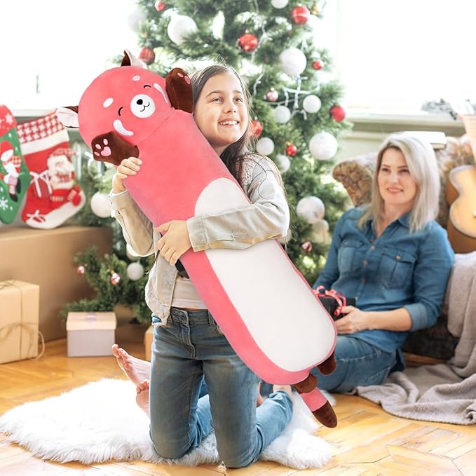 MIAOHAHA Long Plush Raccoon Pillow - Cute Plush Toy Doll Stuffed Animal Hugging Pillow for Sleeping Gift for Kids and Girls (Pink, 110cm/43.3in)