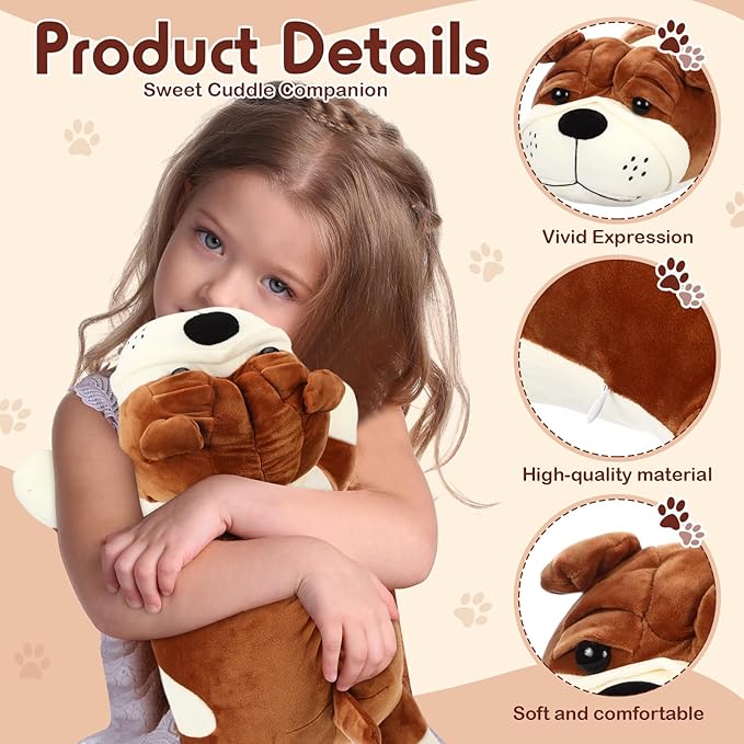 Vertintong 17.7" Huggable Dog Plush, Cute Stuffed Animal, Soft Adorable Cuddle Companion for Kids, Easter Birthday Plush Pillow Gift for Boys and Girls