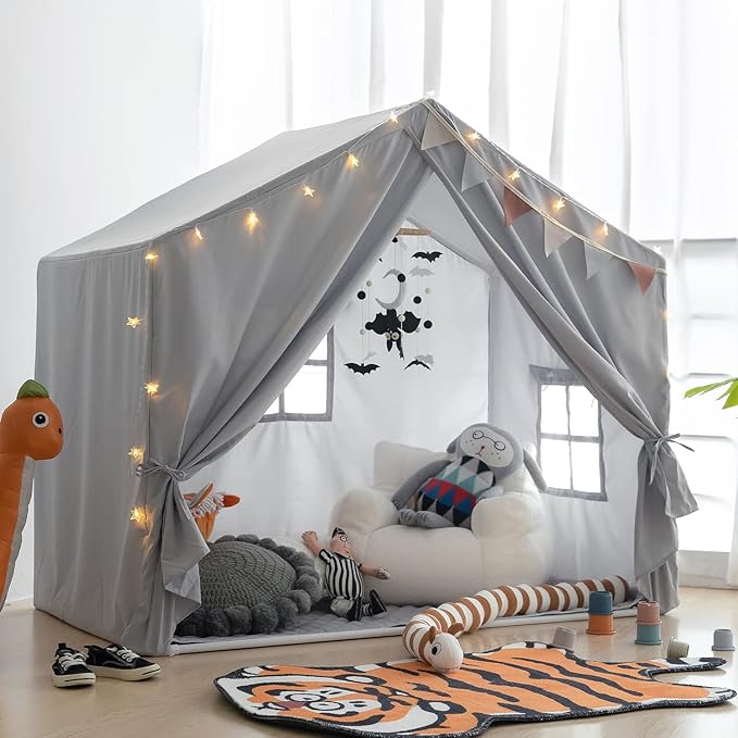 Kids Play Tent Indoor, Play Tents for Kids, Razee Large Playhouse Tent Play House with Padded Mat, Tent Castle for Toddlers, Play Cottage Kid Toys for Boy Girl Birthday Gift (Grey)