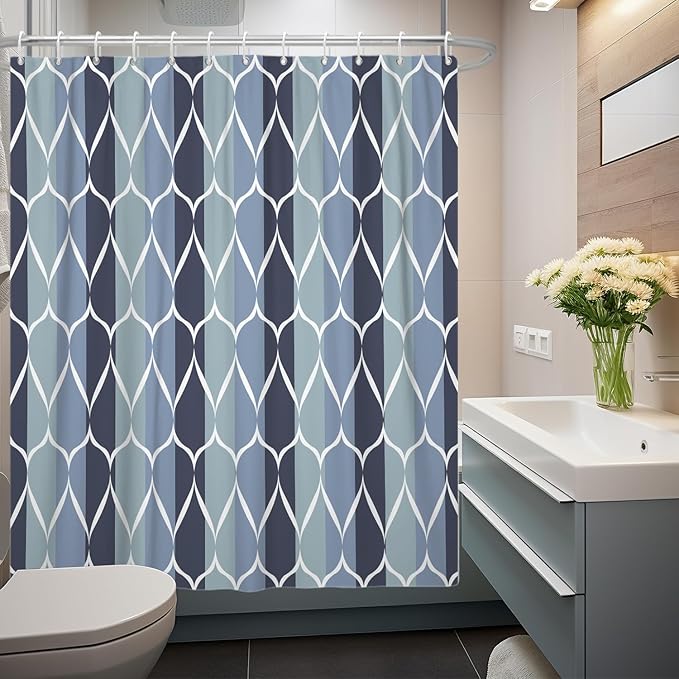 MCCKTIU Blue Shower Curtain Modern Bathroom Shower Curtain Waterproof Fabric Machine Washable Shower Curtain Set 72 x 72 Inches