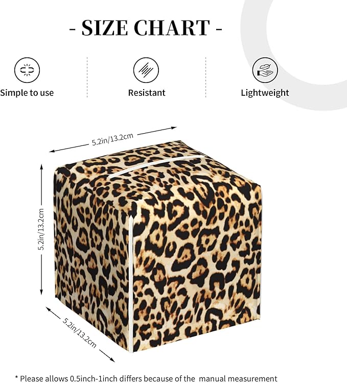 POIUBLE Leather Tissue Box Holder Leopard Print Tissue Box Cover Square Waterproof Tissue Holder Organizer Modern Napkin Holder for Bedroom Dresser Night Stand Office Desk