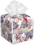 Watercolor Roses Floral Tissue Box Cover,PU Leather Tissue Box Holder Square,Modern Home Decoration for Bathroom Living Room Kitchen Office Car,5.2"×5.2"×5.2"