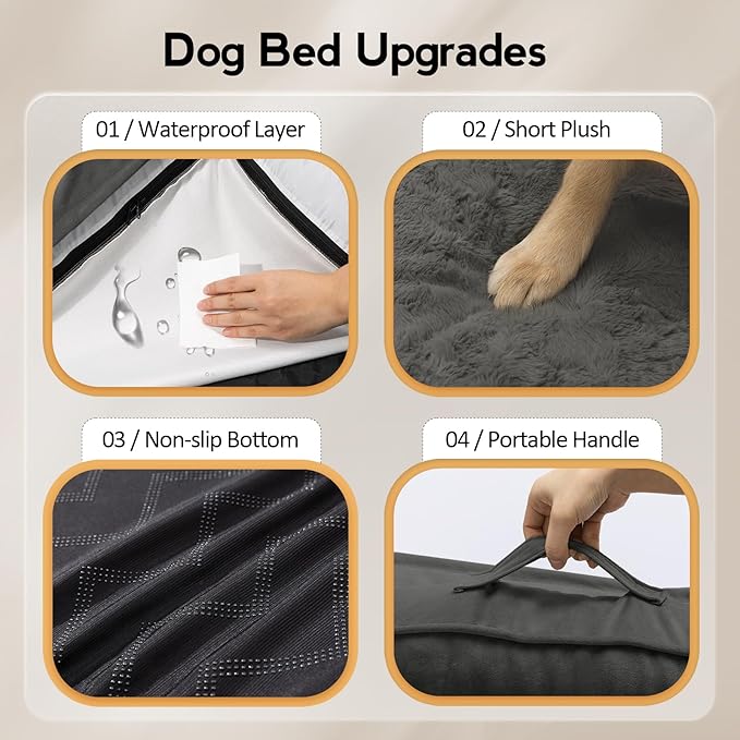 MEKIY Large Orthopedic Dog Bed with Sides Big Dog Beds with Removable Washable Cover Non-Slip Waterproof Pet Bed for Medium Large Dogs - Dark Grey L
