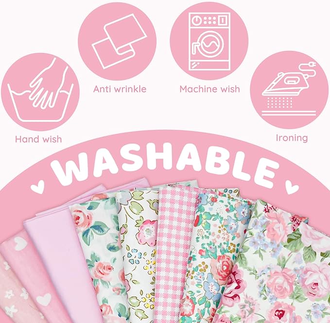 Aubliss 8pcs Fat Quarter Fabric Bundles (100% Cotton - 20'' x 20'') Quilting Cotton Craft Fabric Pre-Cut Squares Sheets for Patchwork Sewing Quilting Crafting(Rose)