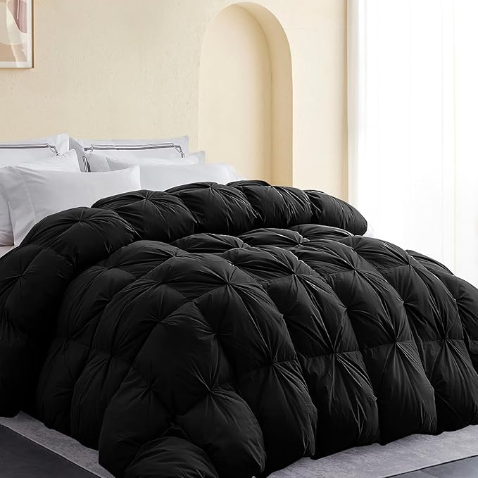SNOWMAN Premium Down Comforter Cal King Size, Luxurious All Season Duvet Insert with Cotton Blended Fabric, Pinch Pleat Design Hotel Bedding Comforter (Black,108"x98")