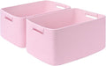2 Pack Large Storage Basket for Organizing, 17.5"x13.5"x7.5" Woven Basket for Shelves, Closet Cube Storage Bins with Wrapped Handle, Cotton Rope Baskets for Kitchen, Clothes, Toys(Light Pink)