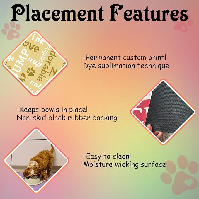 Personalized Dog Cat Feeding Mat Custom Pet Food Mat Waterproof Non-Slip Customized Puppy Name Photo Placemat Dish Rug Floor Protector Gifts for Pets Lover Pattern 3