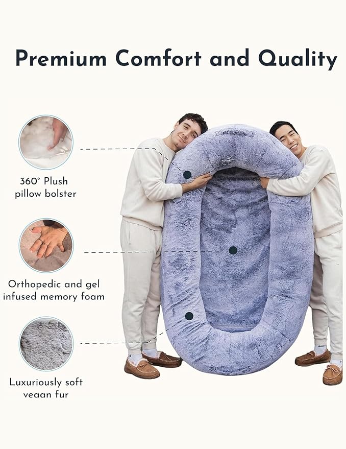 Plufl, The Original Human Dog Bed for Adults, Kids, and Pets. As Seen on Shark Tank. Comfy Plush Large Bean Bag with Memory Foam, Machine Washable, and Durable. Perfect nap and Floor Bed - Arctic Grey