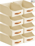 Homsorout Fabric Storage Bins for Organizing - 8 Pack Large Trapezoid Collapsible Storage Bins with Front Handle, Closet Organizers and Storage for Bedroom, Home Shelves, Small Spaces, Beige