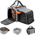 Cat Carrier with Litter Box, Collapsible Soft Sided Pet Carrier for Car Travel, Cat Travel Carrier with Locking Zippers, Expandable Cat Carrier with Food Bowl for Cats/Puppies up to 25 lbs, Grey
