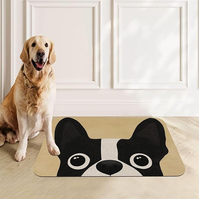 Boston Terrier Dog Food Mat for Floors Waterproof,Quick Dry Anti-Slip Dog Bowl Mats for Food and Water,Pet Feeding Mats,Pet Placemat for Messy Drinkers to Protect Floors,Pets Supplies 23.62×15.75in
