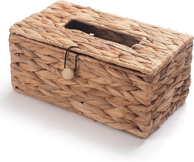 Water Hyacinth Tissue Box Cover Rectangular Decorative Woven Tissue Box Holder for Table Bathroom (10.2 x 6.1 x 4.7 inch)